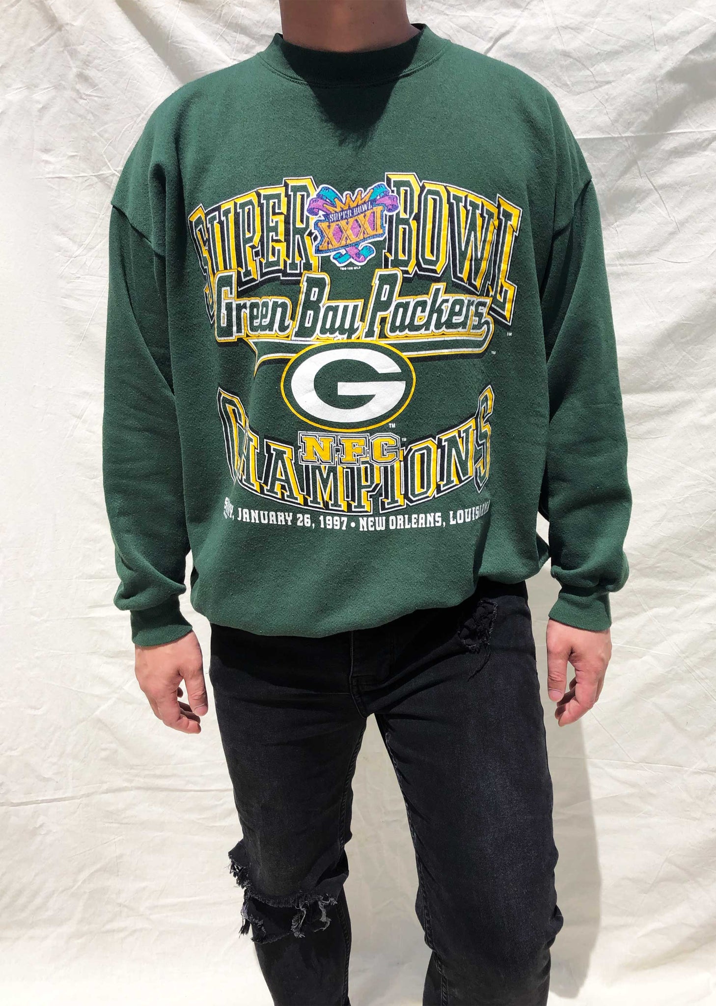 Vintage Logo 7 NFL Green Bay Packers Super Bowl Championship Sweater G –  Chop Suey Official